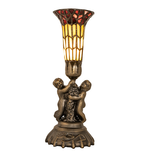 Meyda Lighting Lighting 13" High Stained Glass Pond Lily Twin Cherub Accent Lamp