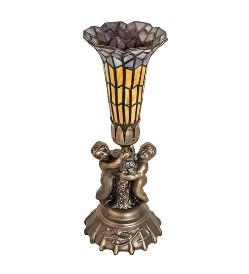 Meyda Lighting Lighting 13" High Stained Glass Pond Lily Twin Cherub Accent Lamp