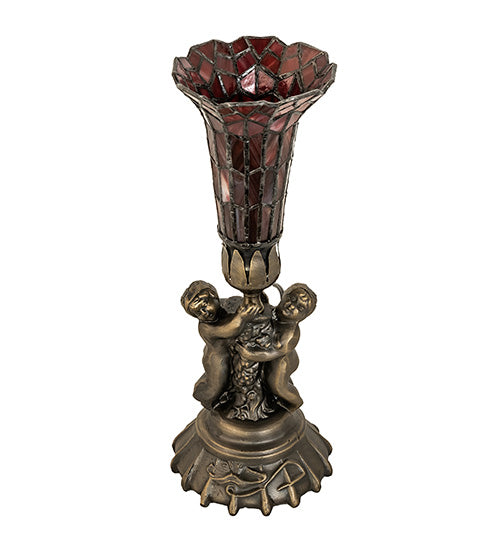 Meyda Lighting Lighting 13" High Stained Glass Pond Lily Twin Cherub Accent Lamp