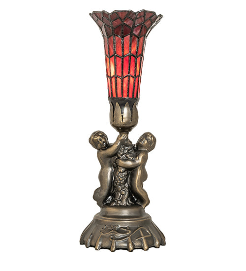 Meyda Lighting Lighting 13" High Stained Glass Pond Lily Twin Cherub Accent Lamp