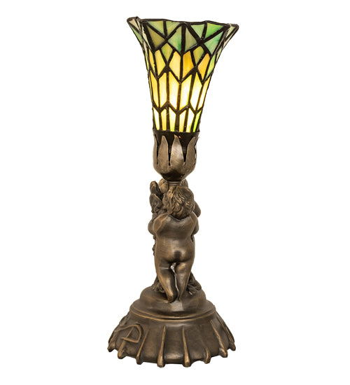 Meyda Lighting Lighting 13" High Stained Glass Pond Lily Twin Cherub Accent Lamp
