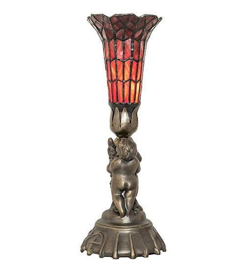 Meyda Lighting Lighting 13" High Stained Glass Pond Lily Twin Cherub Accent Lamp