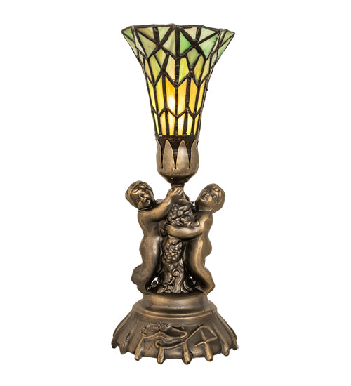 Meyda Lighting Lighting 13" High Stained Glass Pond Lily Twin Cherub Accent Lamp