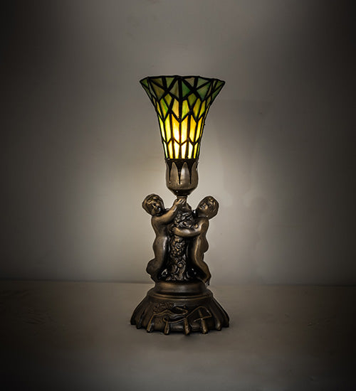 Meyda Lighting Lighting 13" High Stained Glass Pond Lily Twin Cherub Accent Lamp