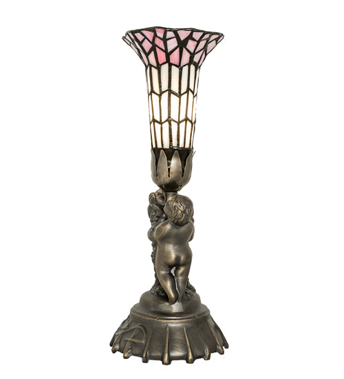 Meyda Lighting Lighting 13" High Stained Glass Pond Lily Twin Cherub Accent Lamp