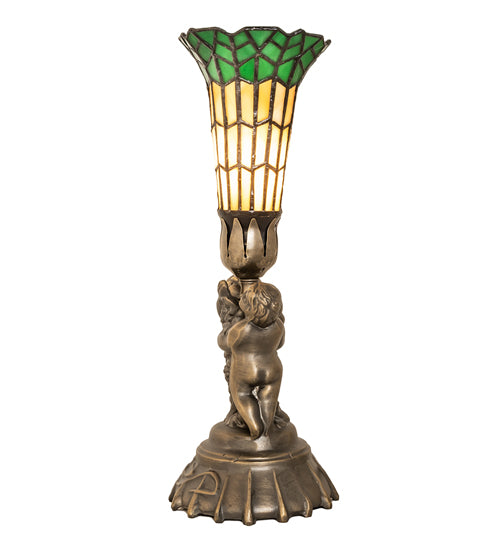Meyda Lighting Lighting 13" High Stained Glass Pond Lily Twin Cherub Accent Lamp