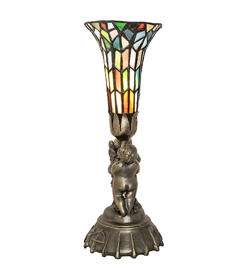 Meyda Lighting Lighting 13" High Stained Glass Pond Lily Twin Cherub Mini Lamp
