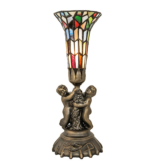 Meyda Lighting Lighting 13" High Stained Glass Pond Lily Twin Cherub Mini Lamp