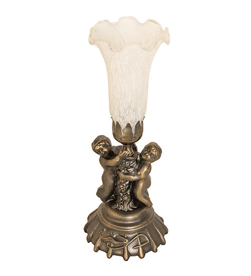 Meyda Lighting Lighting 13" High White Tiffany Pond Lily Twin Cherub Accent Lamp