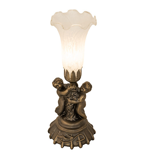 Meyda Lighting Lighting 13" High White Tiffany Pond Lily Twin Cherub Accent Lamp