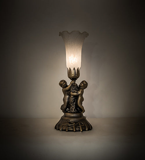 Meyda Lighting Lighting 13" High White Tiffany Pond Lily Twin Cherub Accent Lamp