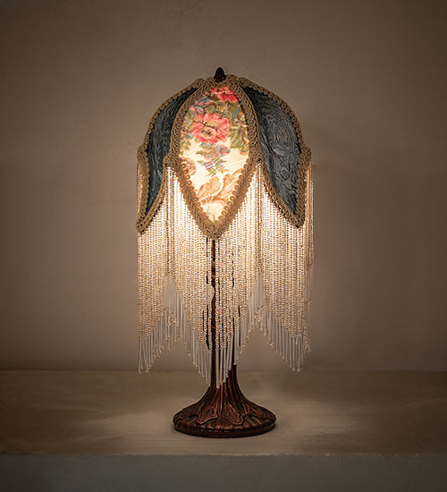 Meyda Lighting Lighting 14" High Fabric & Fringe Roses Accent Lamp