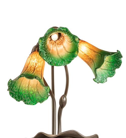Meyda Lighting Lighting 16" High Amber/Green Tiffany Pond Lily 3 Light Accent Lamp