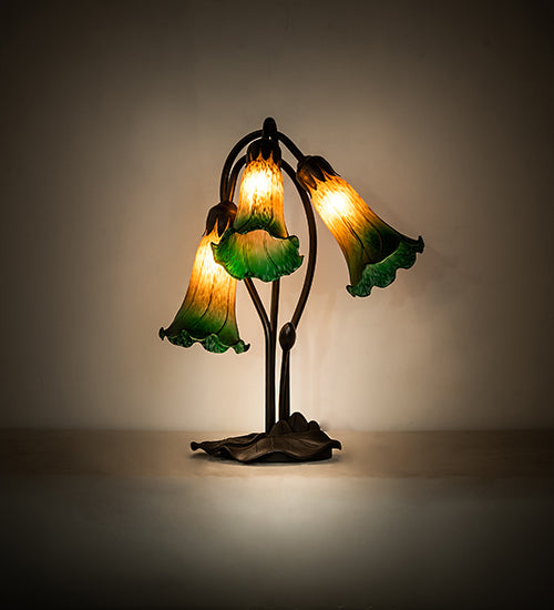 Meyda Lighting Lighting 16" High Amber/Green Tiffany Pond Lily 3 Light Accent Lamp