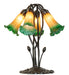 Meyda Lighting Lighting 16" High Amber/Green Tiffany Pond Lily 5 Light Table Lamp
