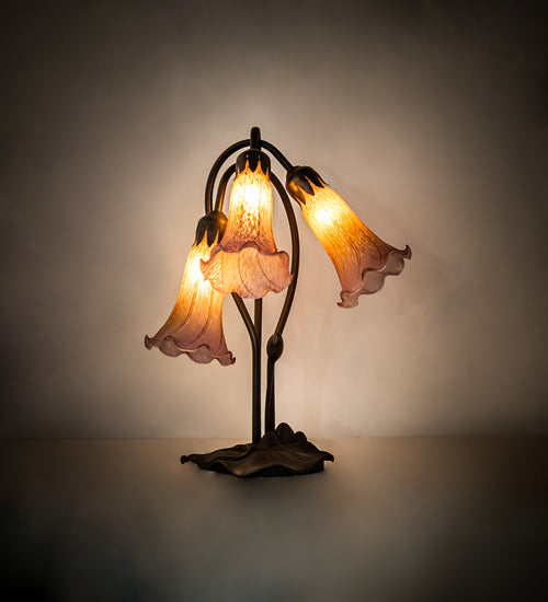 Meyda Lighting Lighting 16" High Amber/Purple Tiffany Pond Lily 3 Light Accent Lamp