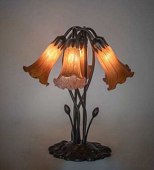 Meyda Lighting Lighting 16" High Amber Tiffany Pond Lily 5 Light Table Lamp