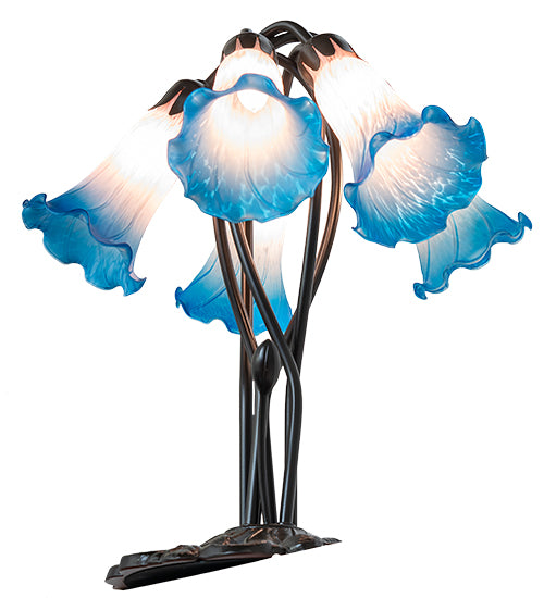 Meyda Lighting Lighting 16" High Blue/Pink Tiffany Pond Lily 5 Light Table Lamp
