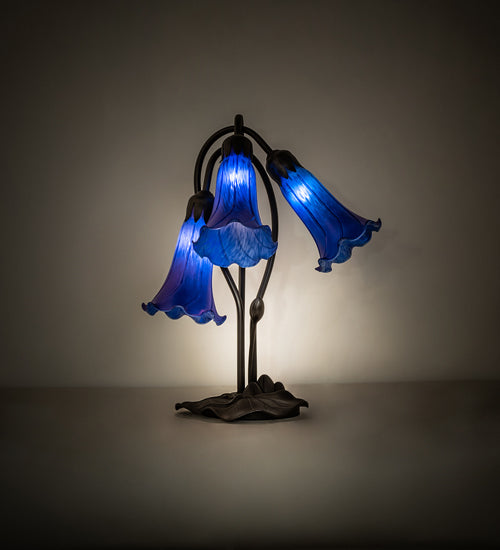 Meyda Lighting Lighting 16" High Blue Tiffany Pond Lily 3 Light Accent Lamp