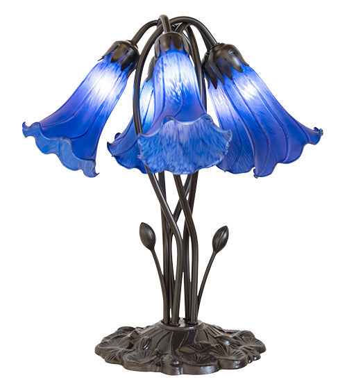 Meyda Lighting Lighting 16" High Blue Tiffany Pond Lily 5 Light Table Lamp