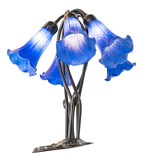 Meyda Lighting Lighting 16" High Blue Tiffany Pond Lily 5 Light Table Lamp