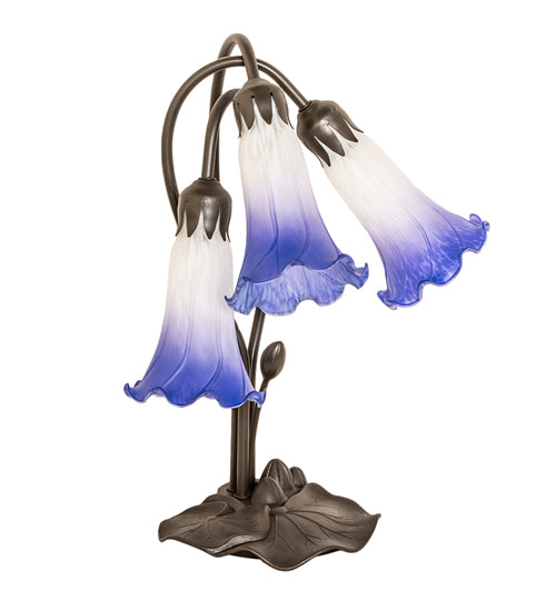 Meyda Lighting Lighting 16" High Blue/White Pond Lily Tiffany Pond Lily 3 Light Accent Lamp