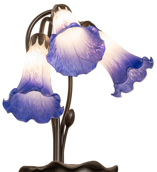Meyda Lighting Lighting 16" High Blue/White Pond Lily Tiffany Pond Lily 3 Light Accent Lamp