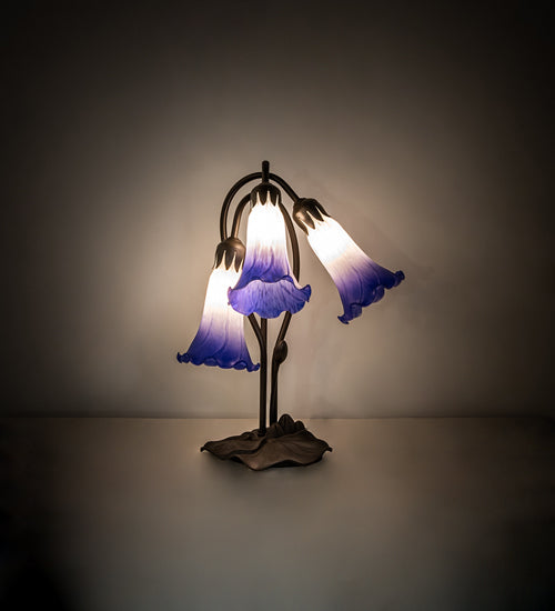 Meyda Lighting Lighting 16" High Blue/White Pond Lily Tiffany Pond Lily 3 Light Accent Lamp