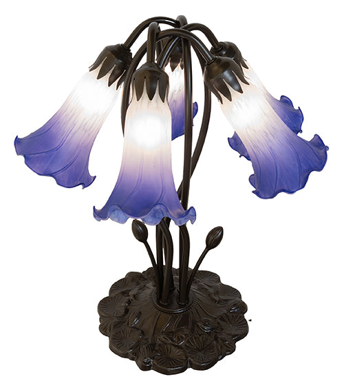 Meyda Lighting Lighting 16" High Blue/White Tiffany Pond Lily 5 Light Table Lamp