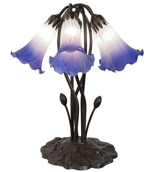 Meyda Lighting Lighting 16" High Blue/White Tiffany Pond Lily 5 Light Table Lamp