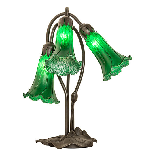 Meyda Lighting Lighting 16" High Green Tiffany Pond Lily 3 Light Accent Lamp