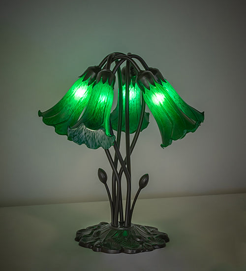 Meyda Lighting Lighting 16" High Green Tiffany Pond Lily 5 Light Table Lamp
