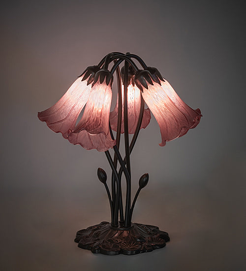 Meyda Lighting Lighting 16" High Lavender Tiffany Pond Lily 5 Light Table Lamp