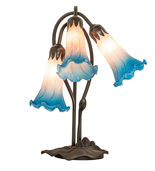 Meyda Lighting Lighting 16" High Pink/Blue Tiffany Pond Lily 3 Light Accent Lamp