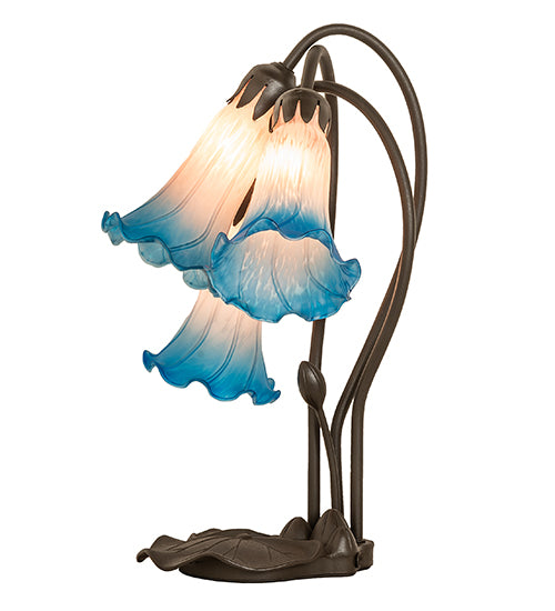 Meyda Lighting Lighting 16" High Pink/Blue Tiffany Pond Lily 3 Light Accent Lamp