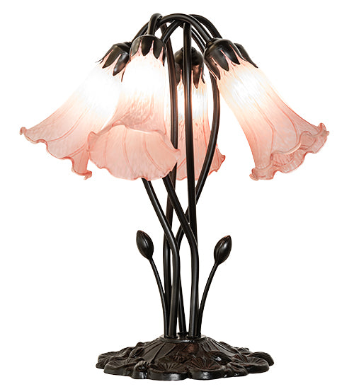 Meyda Lighting Lighting 16" High Pink Tiffany Pond Lily 5 Light Table Lamp