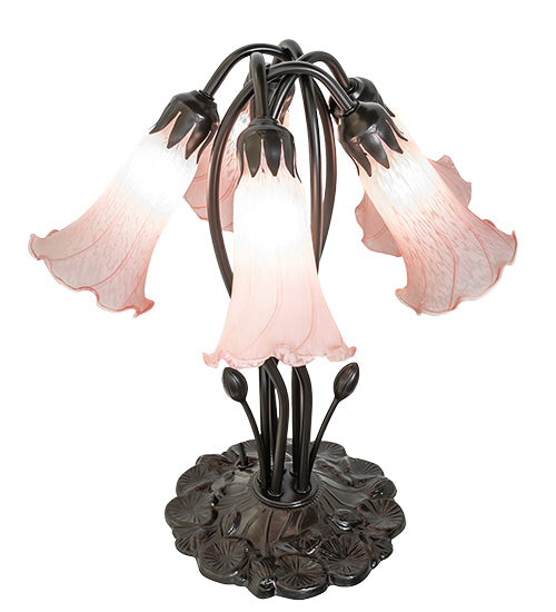 Meyda Lighting Lighting 16" High Pink Tiffany Pond Lily 5 Light Table Lamp