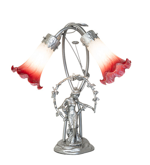 Meyda Lighting Lighting 16" High Pink/White Tiffany Pond Lily 2 Light Trellis Girl Accent Lamp