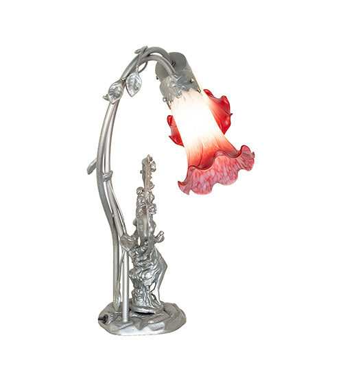 Meyda Lighting Lighting 16" High Pink/White Tiffany Pond Lily 2 Light Trellis Girl Accent Lamp