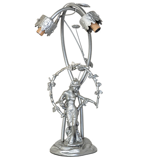 Meyda Lighting Lighting 16" High Pink/White Tiffany Pond Lily 2 Light Trellis Girl Accent Lamp
