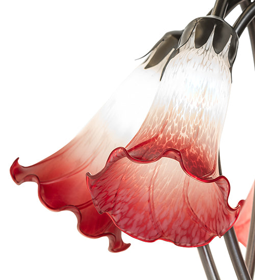 Meyda Lighting Lighting 16" High Pink/White Tiffany Pond Lily 5 Light Table Lamp