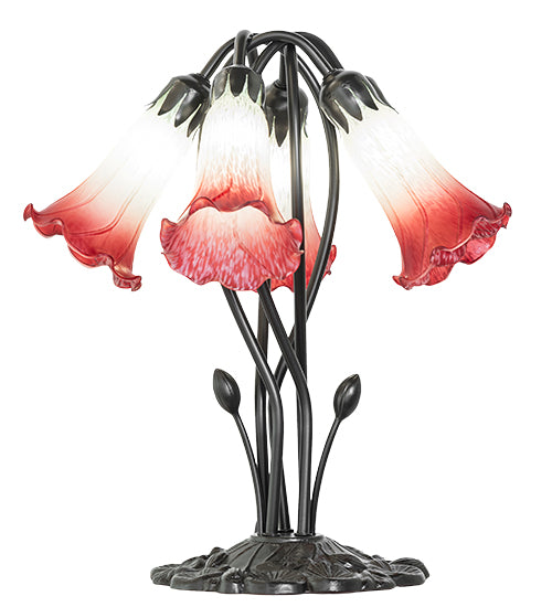 Meyda Lighting Lighting 16" High Red/Seafoam Tiffany Pond Lily 5 Light Table Lamp