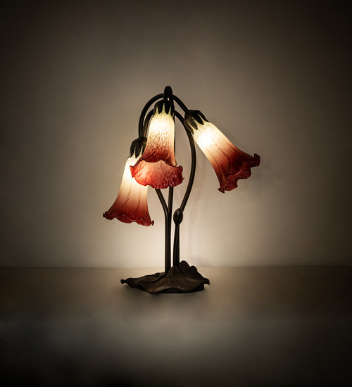 Meyda Lighting Lighting 16" High Seafoam/Cranberry Tiffany Pond Lily 3 Light Accent Lamp