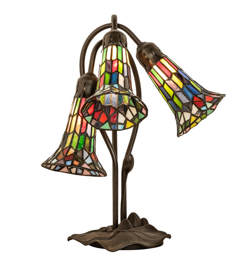 Meyda Lighting Lighting 16" High Stained Glass Pond Lily 3 Light Accent Lamp