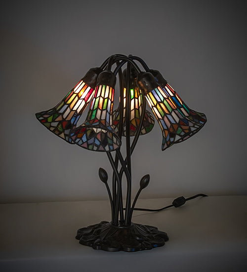 Meyda Lighting Lighting 16" High Stained Glass Pond Lily 5 Light Table Lamp