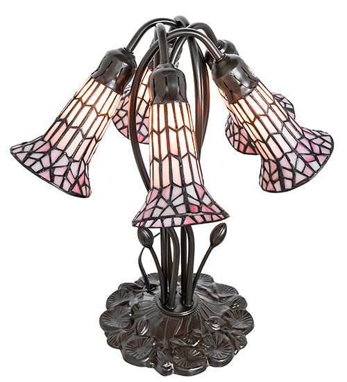Meyda Lighting Lighting 16" High Stained Glass Pond Lily 5 Light Table Lamp