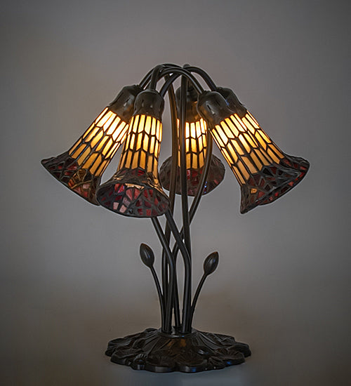 Meyda Lighting Lighting 16" High Stained Glass Pond Lily 5 Light Table Lamp