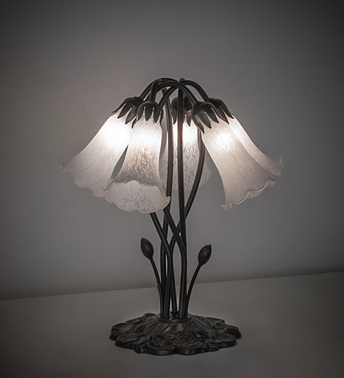 Meyda Lighting Lighting 16" High White Tiffany Pond Lily 5 Light Table Lamp