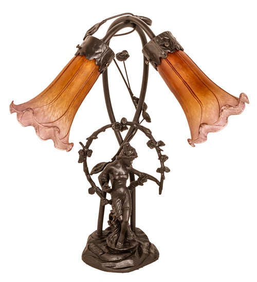 Meyda Lighting Lighting 17" High Amber/Purple Tiffany Pond Lily 2 Light Trellis Girl Accent Lamp
