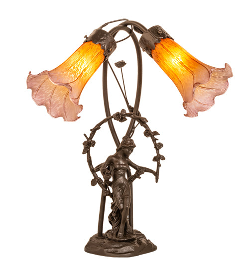 Meyda Lighting Lighting 17" High Amber/Purple Tiffany Pond Lily 2 Light Trellis Girl Accent Lamp